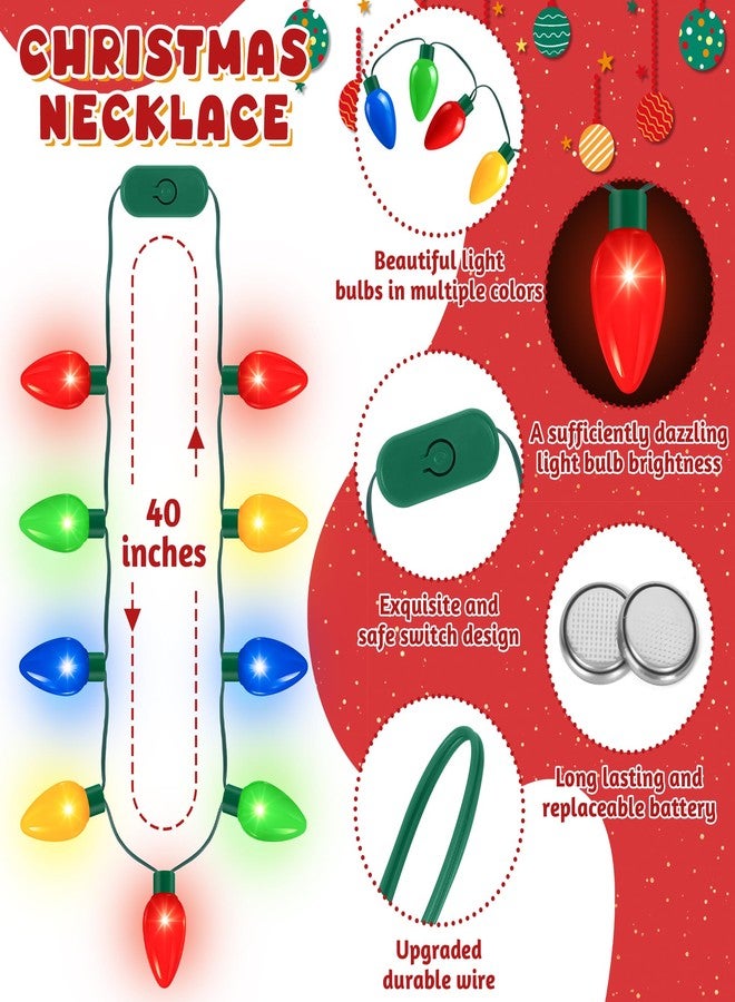 QZYL 2 Pack Christmas Light Necklace, Colorful Christmas Accessories, 9 LED Bulbs Light Up Necklace with 3 Flash Modes, Ugly Sweater Lights for Xmas New Year Party Favor Supplies Accessories - Image 2